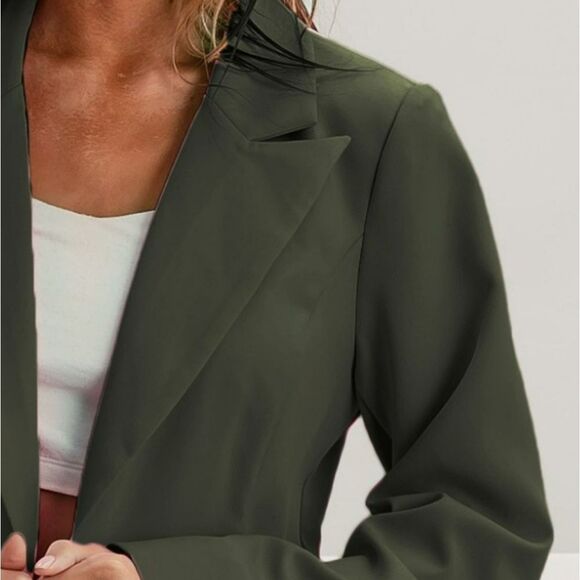 BiBi BiBi Single Breasted Peaked Lapel Blazer Women's Classic Dark Green Coat Sm - Picture 4 of 4
